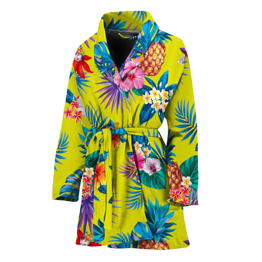 Lime Hawaiian Pineapple Pattern Print Women's Bathrobe