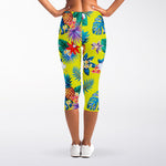 Lime Hawaiian Pineapple Pattern Print Women's Capri Leggings