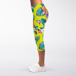 Lime Hawaiian Pineapple Pattern Print Women's Capri Leggings