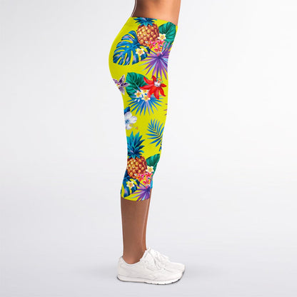 Lime Hawaiian Pineapple Pattern Print Women's Capri Leggings