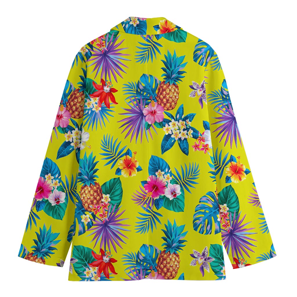 Lime Hawaiian Pineapple Pattern Print Women's Cotton Blazer