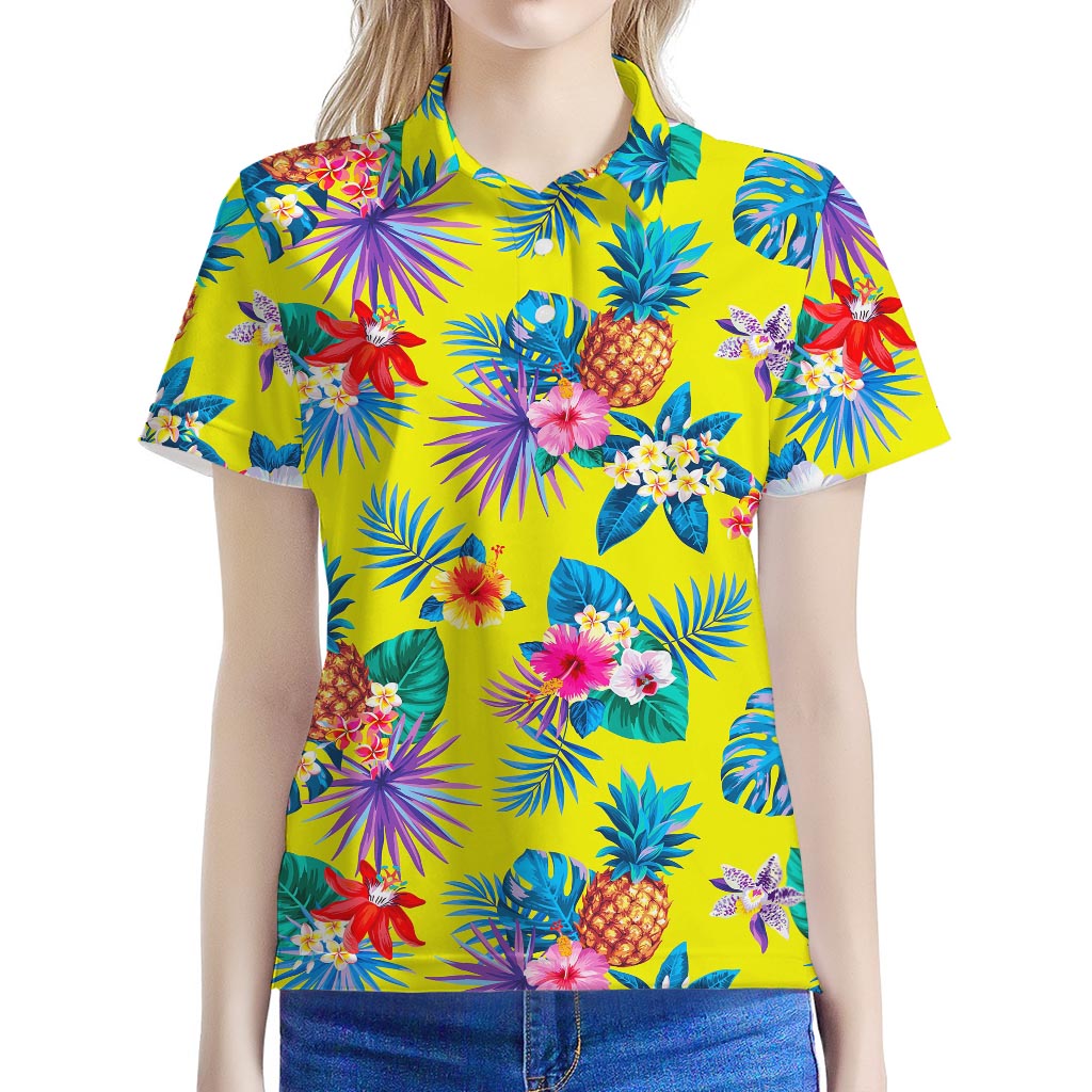 Lime Hawaiian Pineapple Pattern Print Women's Polo Shirt