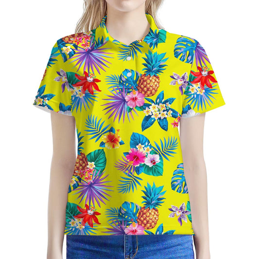 Lime Hawaiian Pineapple Pattern Print Women's Polo Shirt