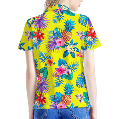 Lime Hawaiian Pineapple Pattern Print Women's Polo Shirt