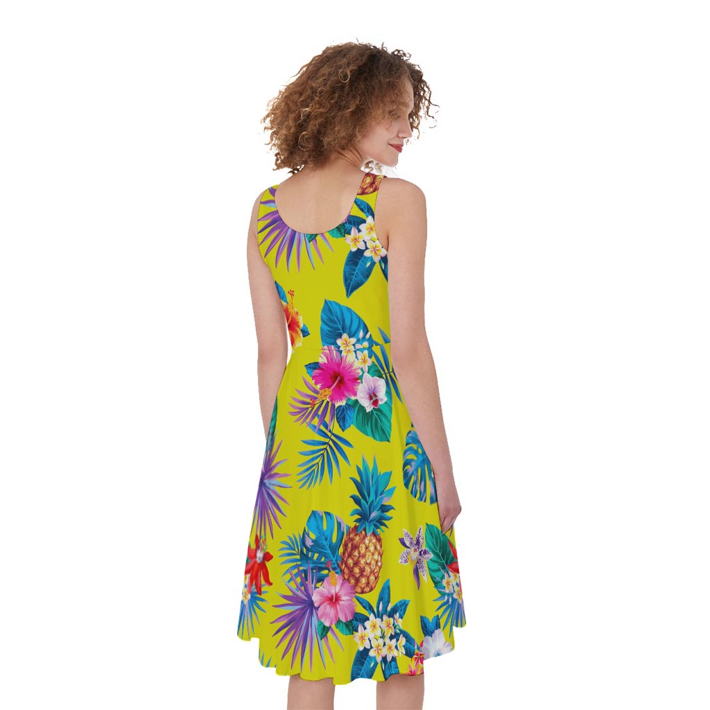 Lime Hawaiian Pineapple Pattern Print Women's Sleeveless Dress