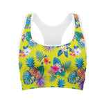 Lime Hawaiian Pineapple Pattern Print Women's Sports Bra