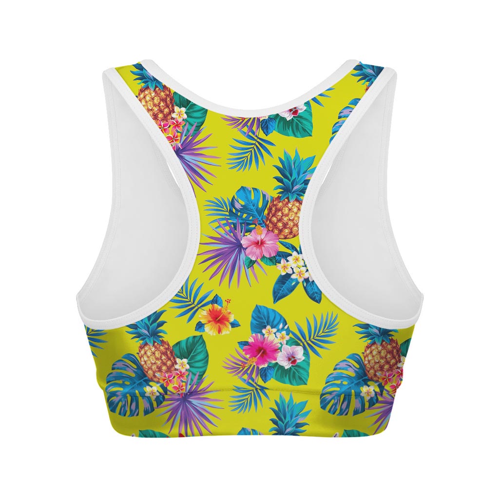 Lime Hawaiian Pineapple Pattern Print Women's Sports Bra