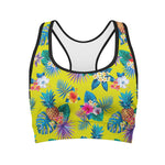 Lime Hawaiian Pineapple Pattern Print Women's Sports Bra