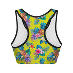 Lime Hawaiian Pineapple Pattern Print Women's Sports Bra