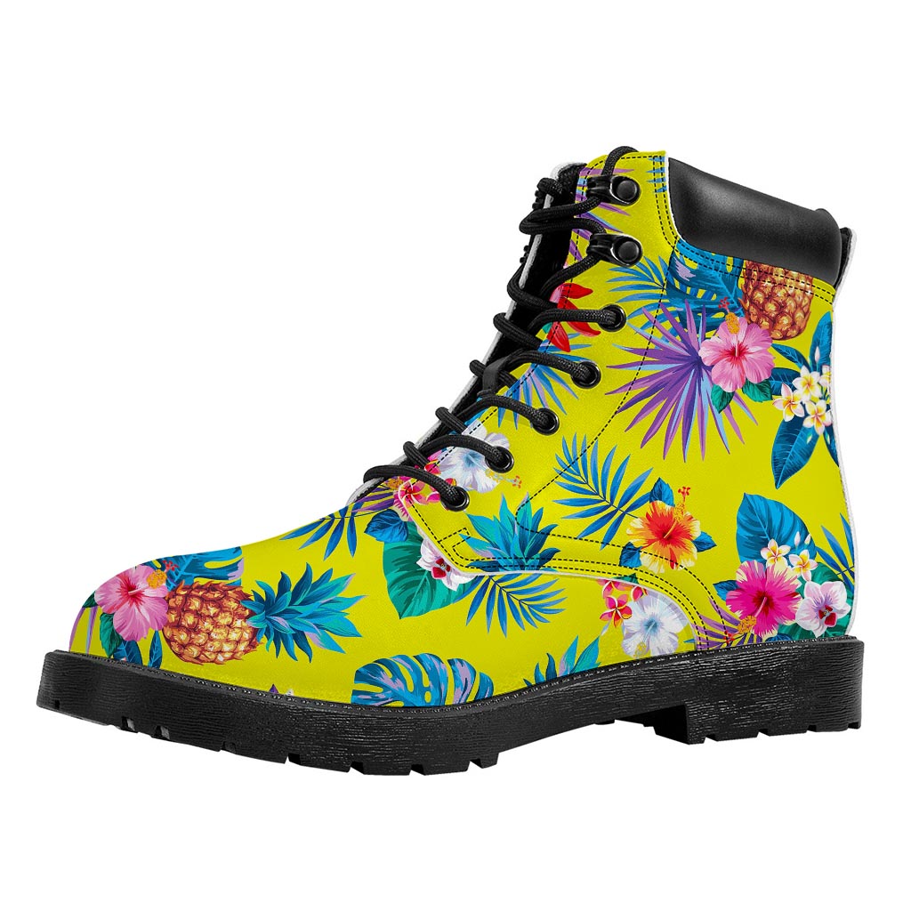 Lime Hawaiian Pineapple Pattern Print Work Boots