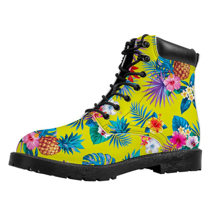 Lime Hawaiian Pineapple Pattern Print Work Boots