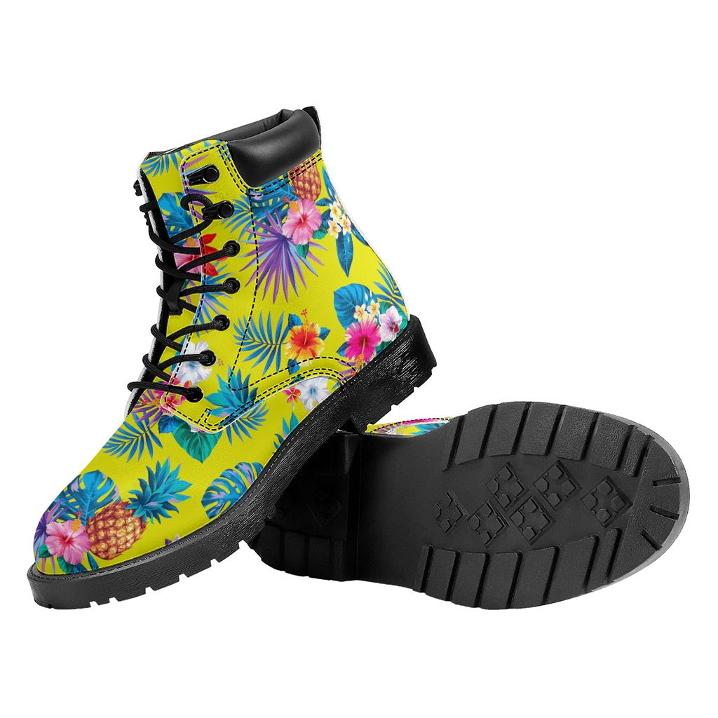 Lime Hawaiian Pineapple Pattern Print Work Boots
