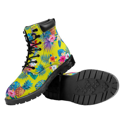 Lime Hawaiian Pineapple Pattern Print Work Boots