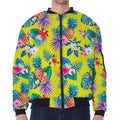 Lime Hawaiian Pineapple Pattern Print Zip Sleeve Bomber Jacket