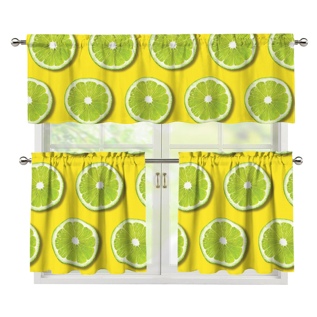 Lime Slices Pattern Print 3 Piece Kitchen Curtains