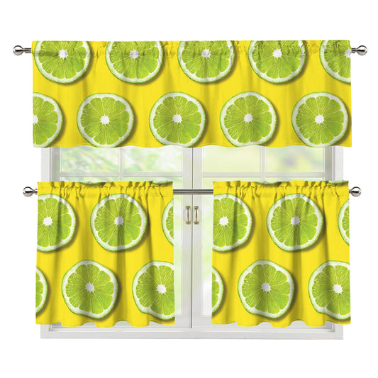 Lime Slices Pattern Print 3 Piece Kitchen Curtains