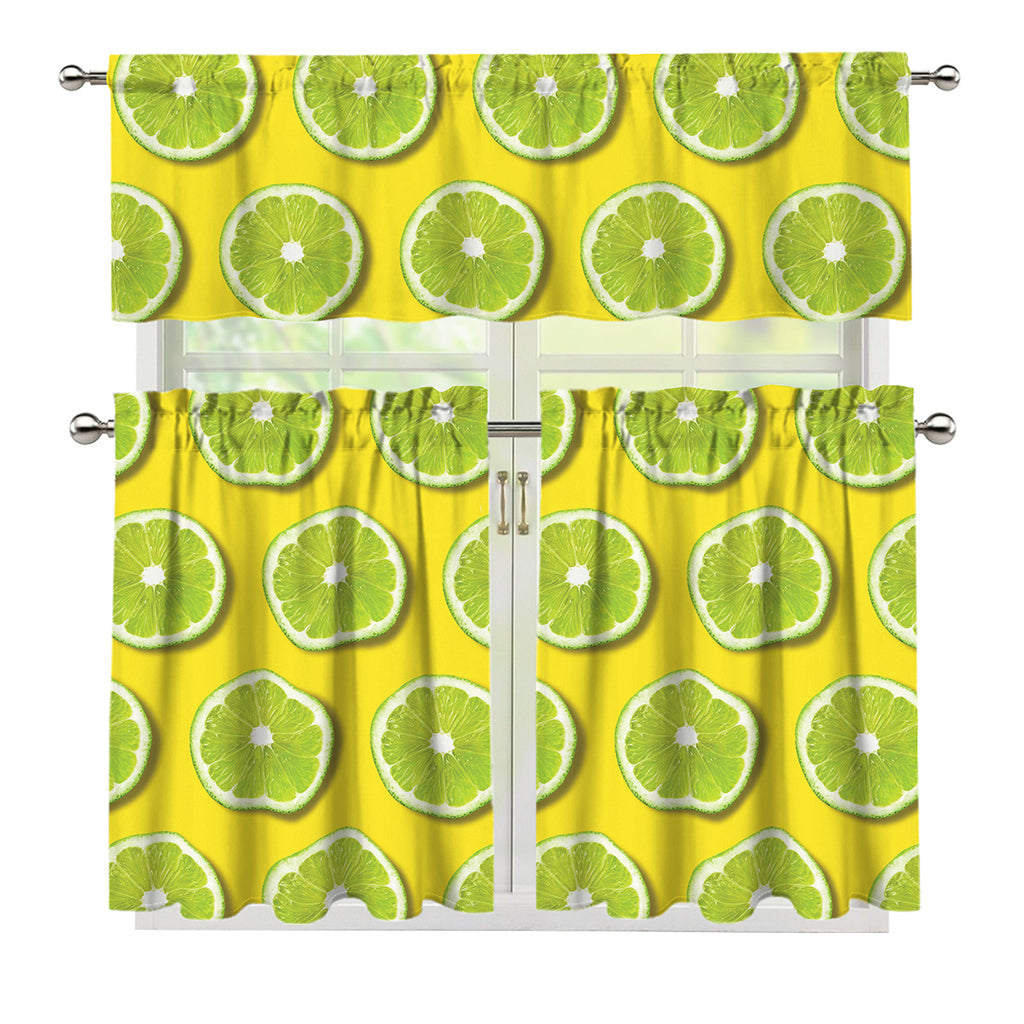 Lime Slices Pattern Print 3 Piece Kitchen Curtains