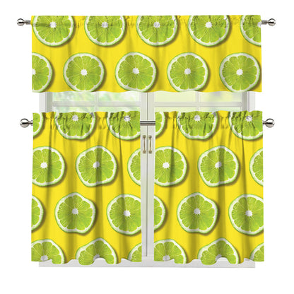 Lime Slices Pattern Print 3 Piece Kitchen Curtains