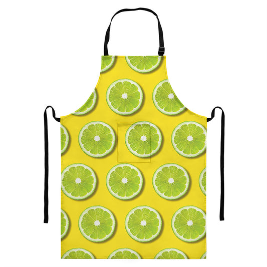 Lime Slices Pattern Print Bib Apron With Pocket