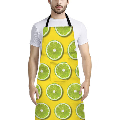 Lime Slices Pattern Print Bib Apron With Pocket