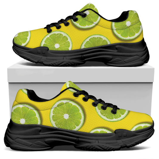 Lime Slices Pattern Print Black Chunky Shoes