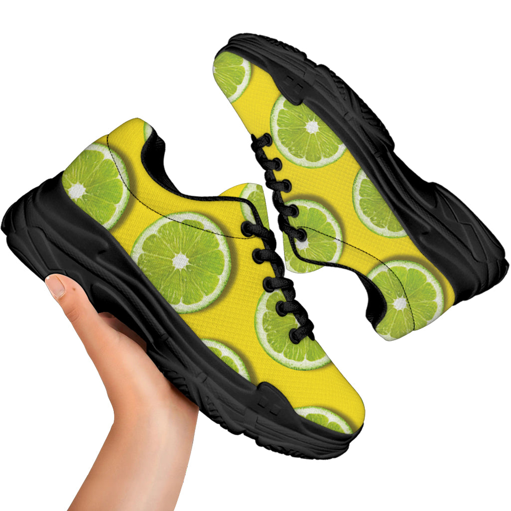 Lime Slices Pattern Print Black Chunky Shoes