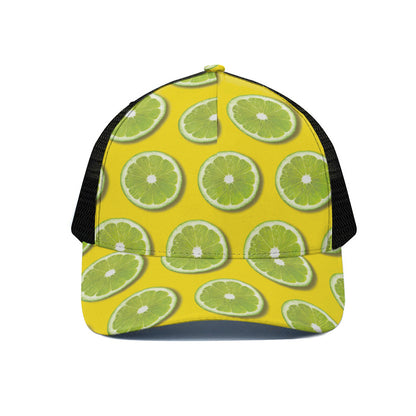 Lime Slices Pattern Print Black Mesh Trucker Cap