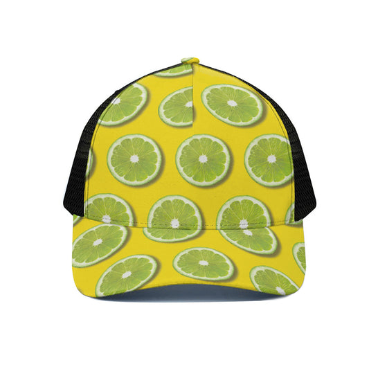 Lime Slices Pattern Print Black Mesh Trucker Cap