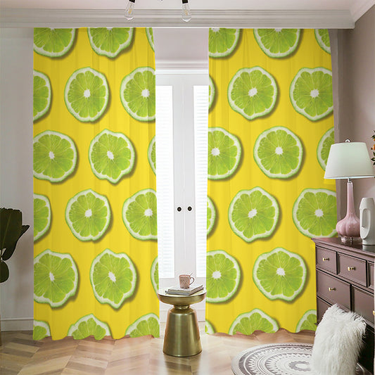 Lime Slices Pattern Print Blackout Pencil Pleat Curtains