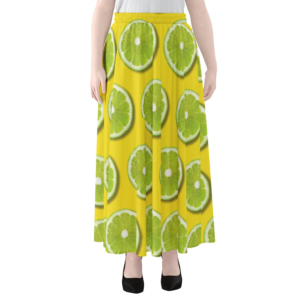 Lime Slices Pattern Print Chiffon Maxi Skirt