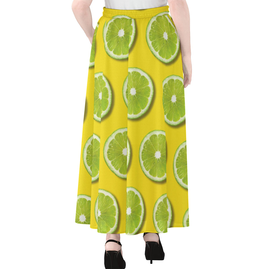 Lime Slices Pattern Print Chiffon Maxi Skirt
