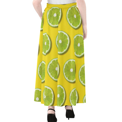 Lime Slices Pattern Print Chiffon Maxi Skirt