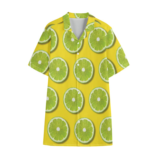 Lime Slices Pattern Print Cotton Hawaiian Shirt
