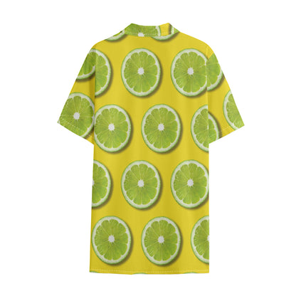 Lime Slices Pattern Print Cotton Hawaiian Shirt