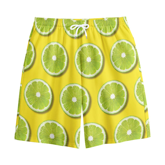 Lime Slices Pattern Print Cotton Shorts