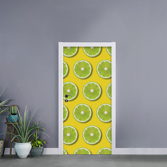 Lime Slices Pattern Print Door Sticker