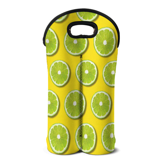 Lime Slices Pattern Print Double Neoprene Wine Tote