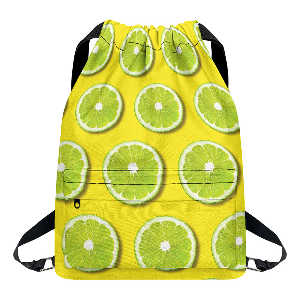 Lime Slices Pattern Print Drawstring Backpack