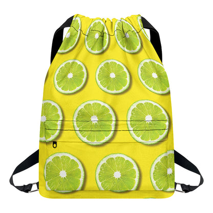Lime Slices Pattern Print Drawstring Backpack