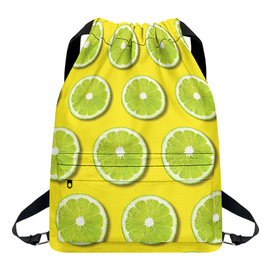 Lime Slices Pattern Print Drawstring Backpack