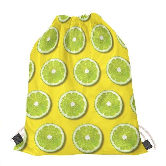 Lime Slices Pattern Print Drawstring Bag