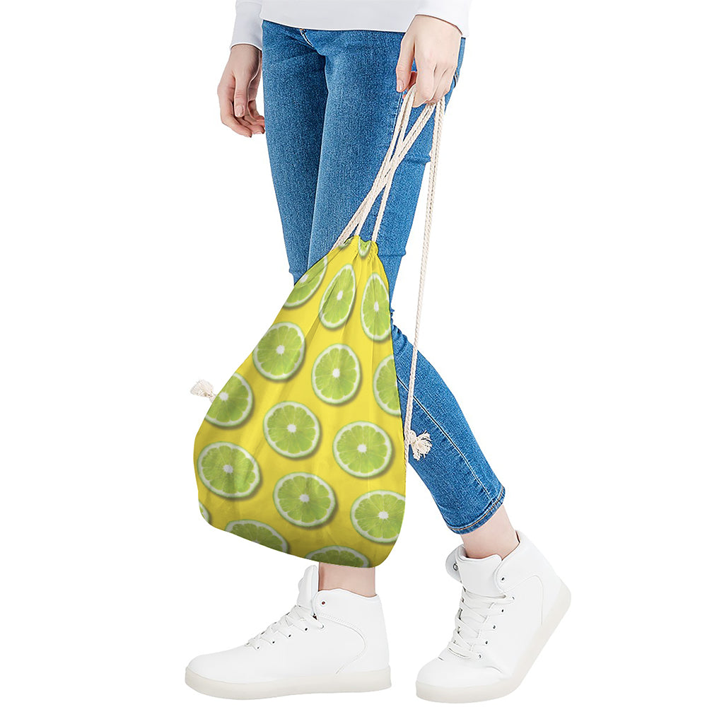 Lime Slices Pattern Print Drawstring Bag