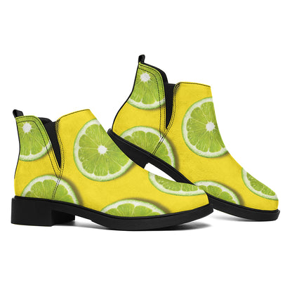 Lime Slices Pattern Print Flat Ankle Boots