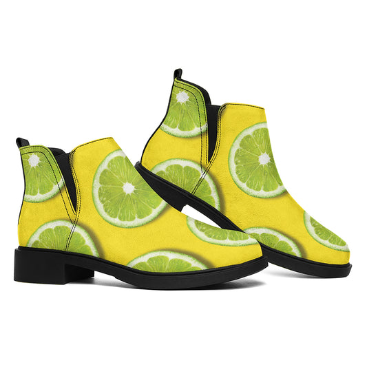 Lime Slices Pattern Print Flat Ankle Boots