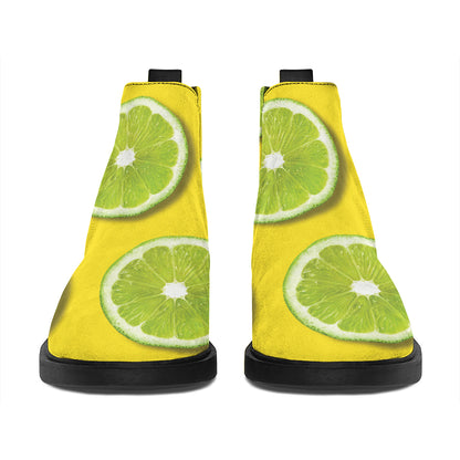 Lime Slices Pattern Print Flat Ankle Boots