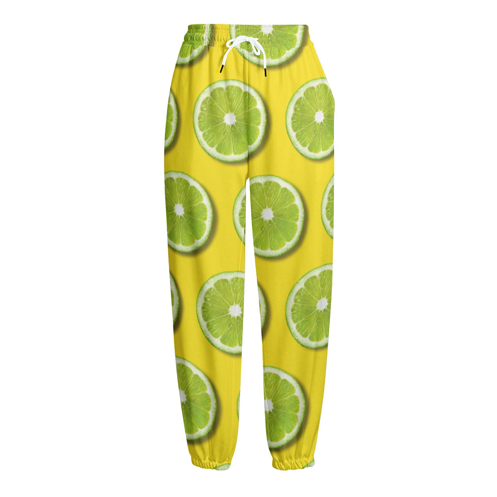 Lime Slices Pattern Print Fleece Lined Knit Pants