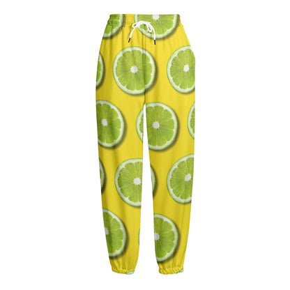 Lime Slices Pattern Print Fleece Lined Knit Pants