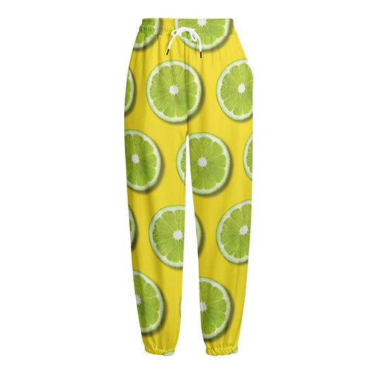 Lime Slices Pattern Print Fleece Lined Knit Pants