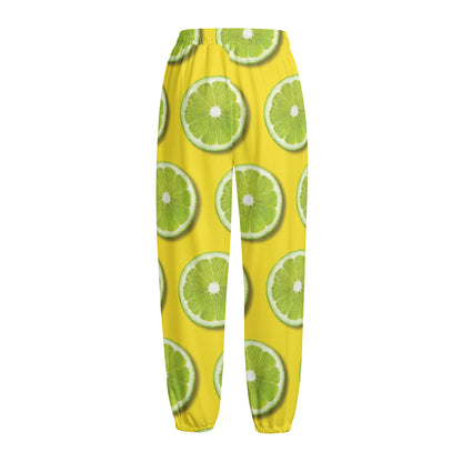Lime Slices Pattern Print Fleece Lined Knit Pants