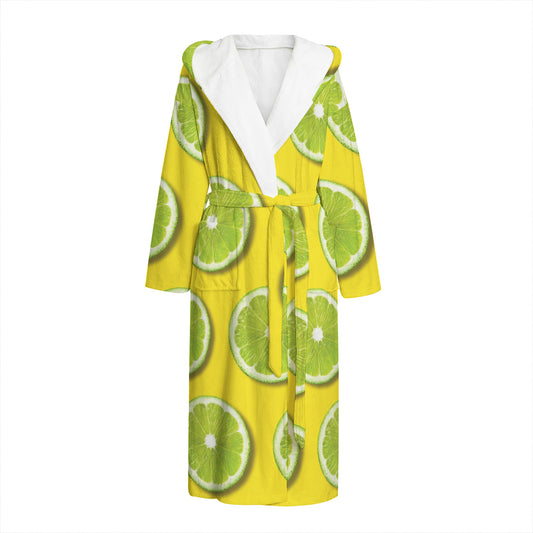 Lime Slices Pattern Print Hooded Bathrobe